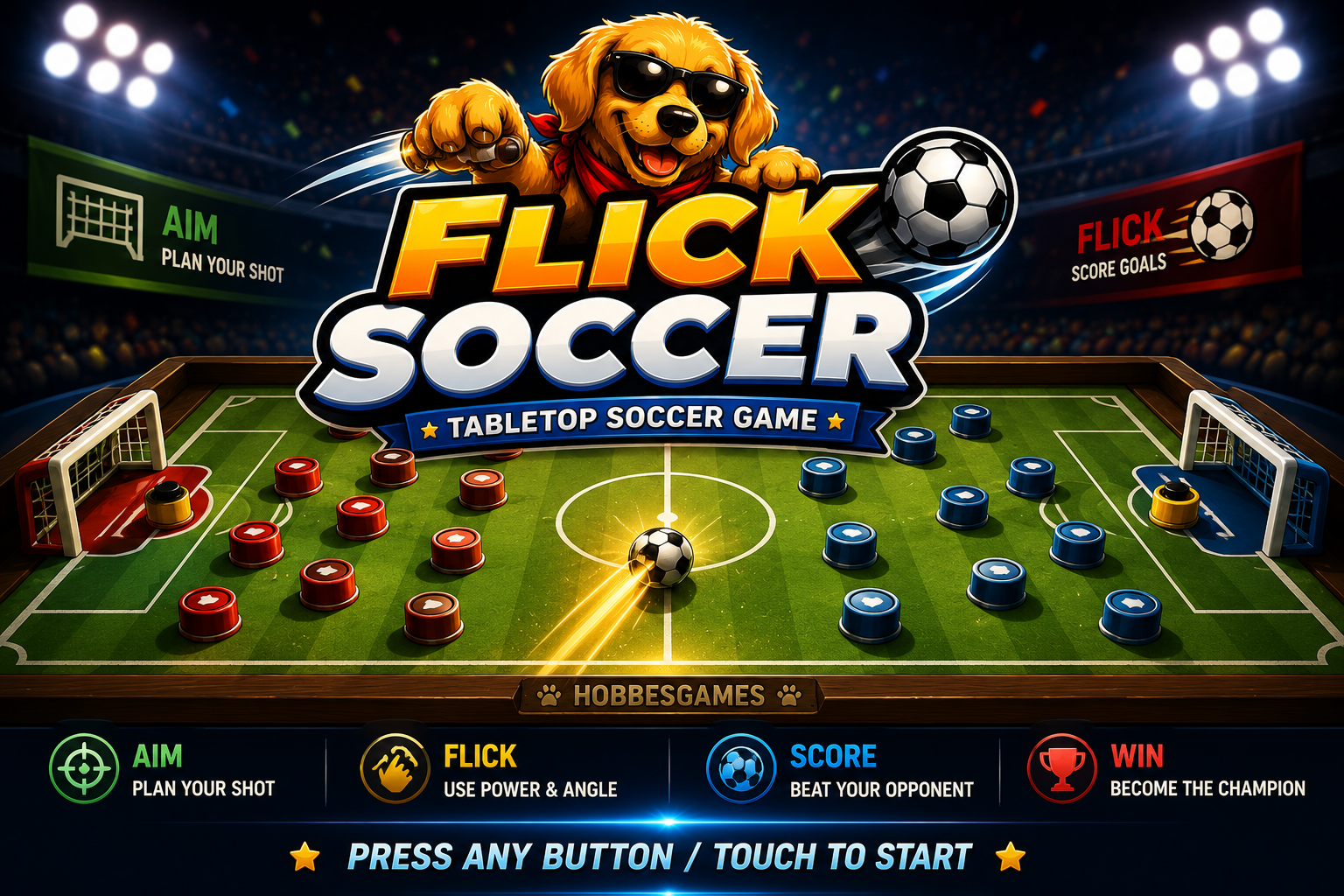 Flick Soccer — press any button or touch to start